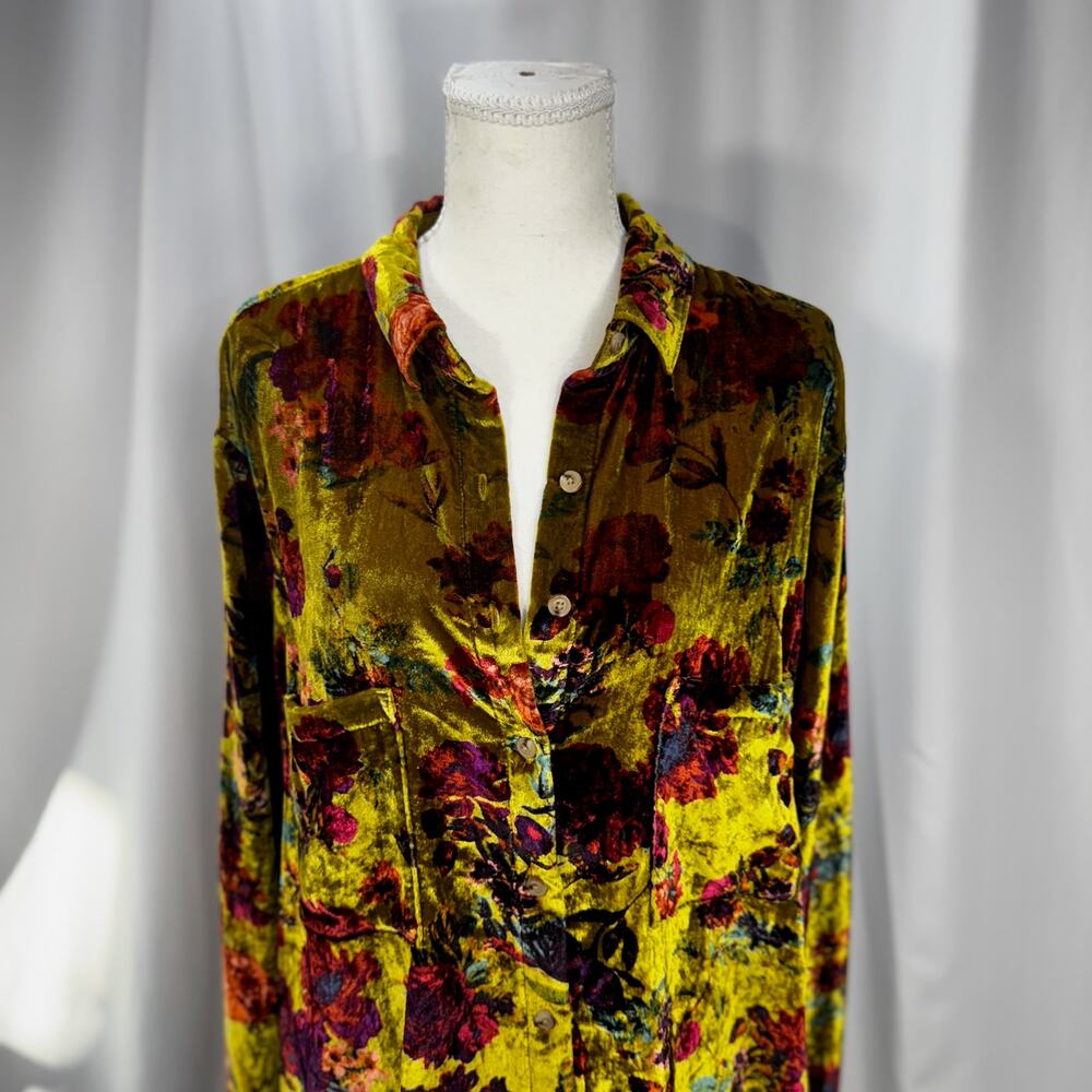Anthropologie Pilcro Hadley Relaxed Velvet Burnout Shirt 2X Mustard Festival - Picture 15 of 16
